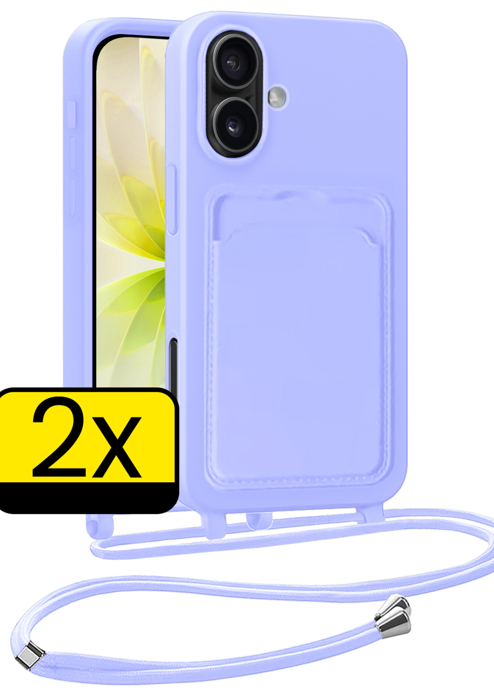 LUQ LUQ iPhone 17 Hoesje Pashouder met Koord - Lila - 2 PACK