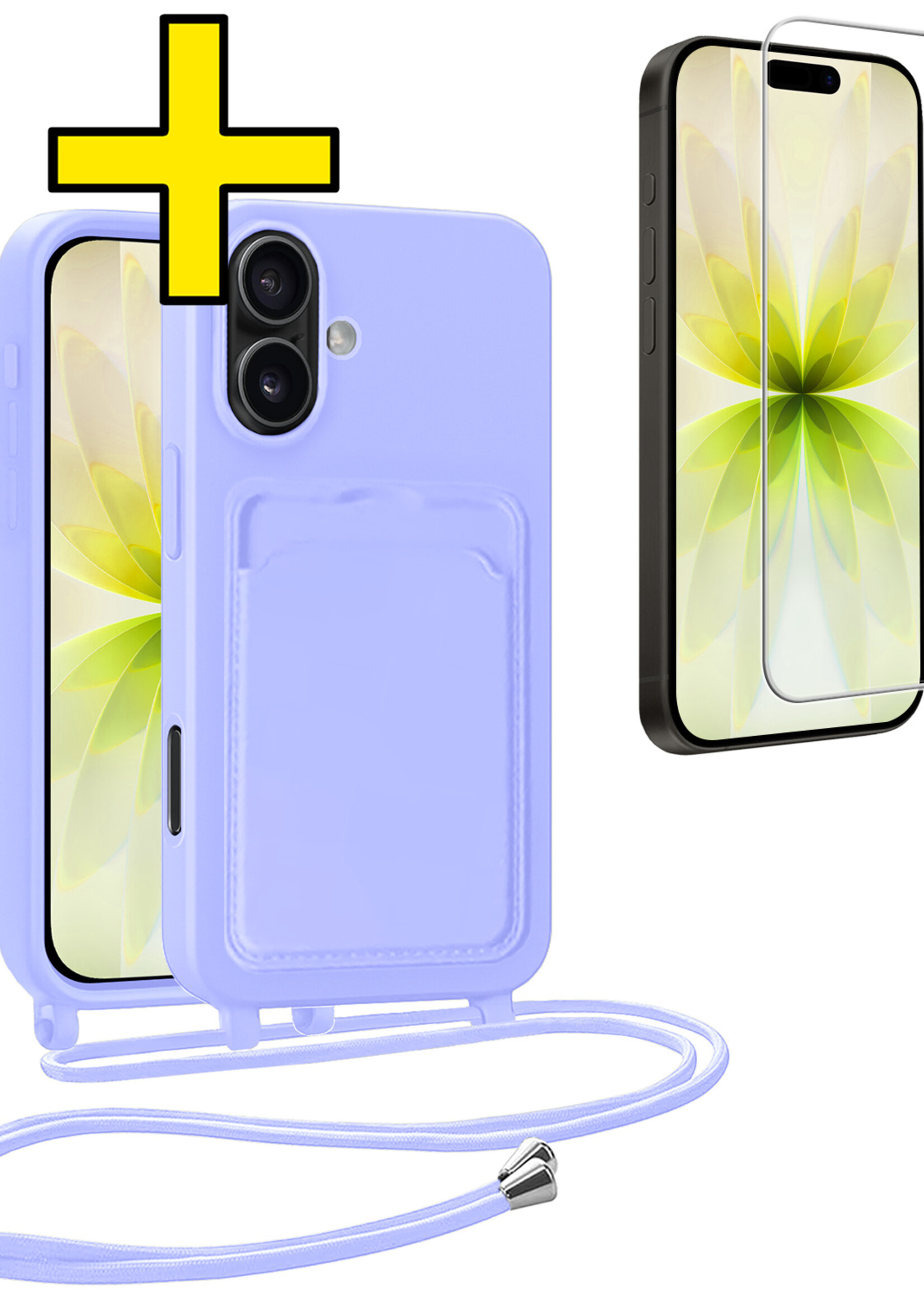 LUQ LUQ iPhone 17 Hoesje Pashouder met Koord Met Screenprotector - Lila