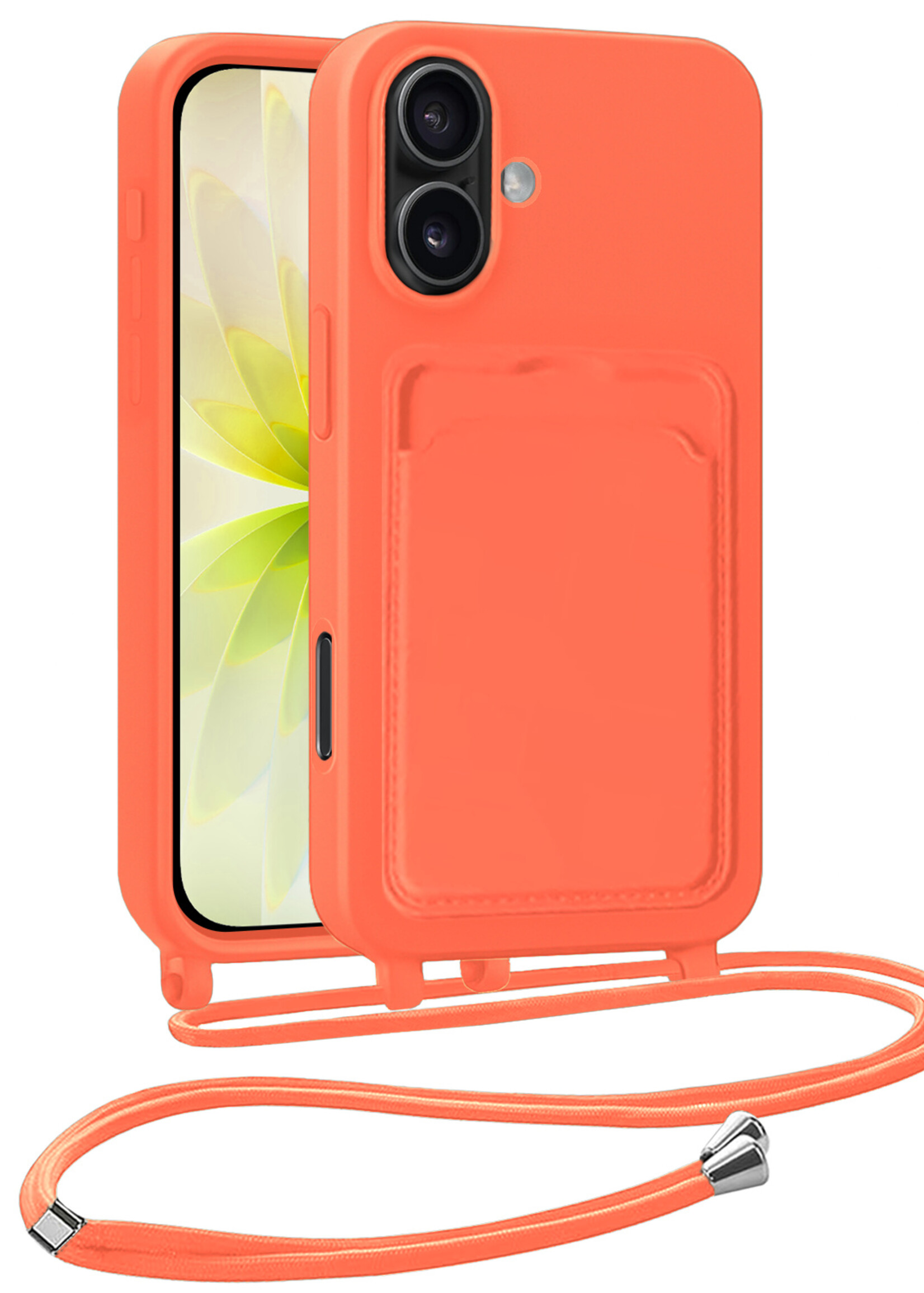 LUQ LUQ iPhone 17 Hoesje Pashouder met Koord - Papaya