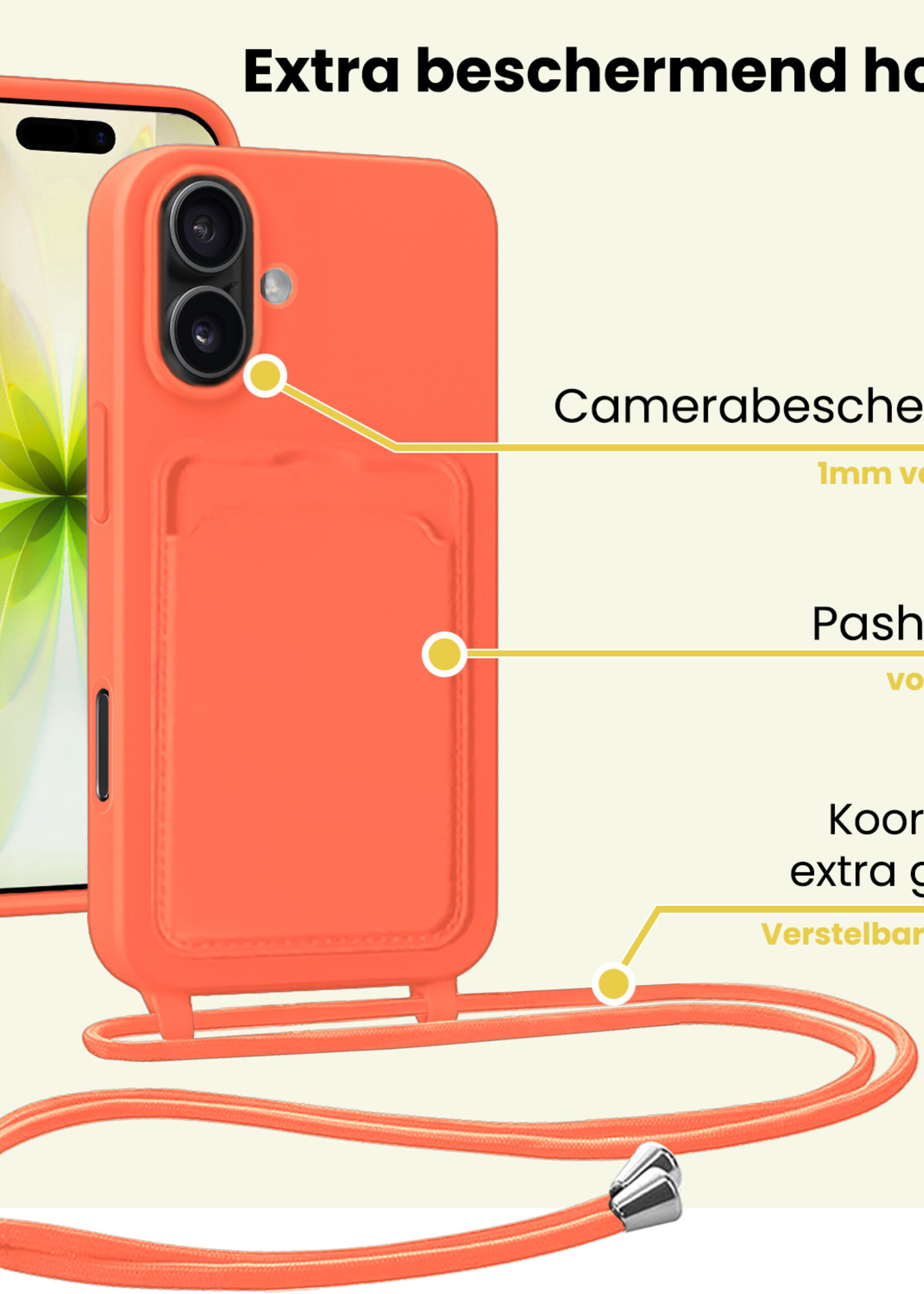 LUQ LUQ iPhone 17 Hoesje Pashouder met Koord - Papaya