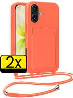 LUQ LUQ iPhone 17 Hoesje Pashouder met Koord - Papaya - 2 PACK