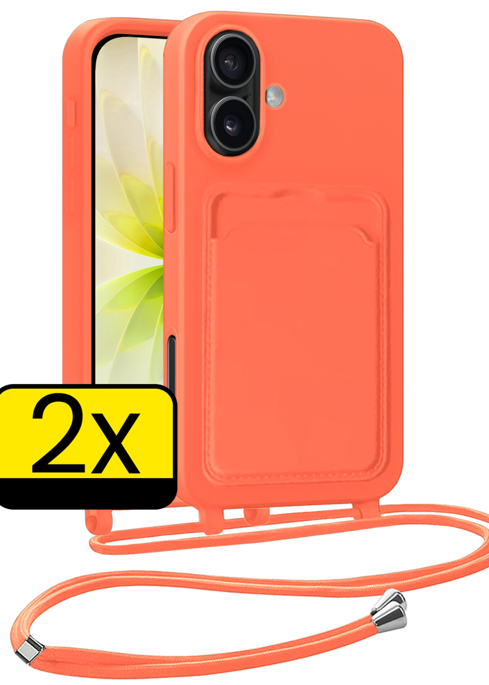 LUQ LUQ iPhone 17 Hoesje Pashouder met Koord - Papaya - 2 PACK