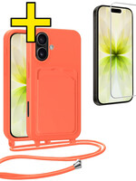 LUQ LUQ iPhone 17 Hoesje Pashouder met Koord Met Screenprotector - Papaya