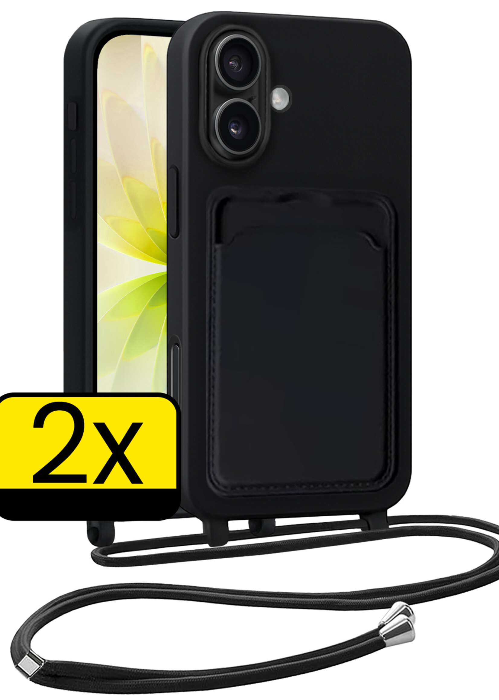 LUQ LUQ iPhone 17 Hoesje Pashouder met Koord - Zwart - 2 PACK