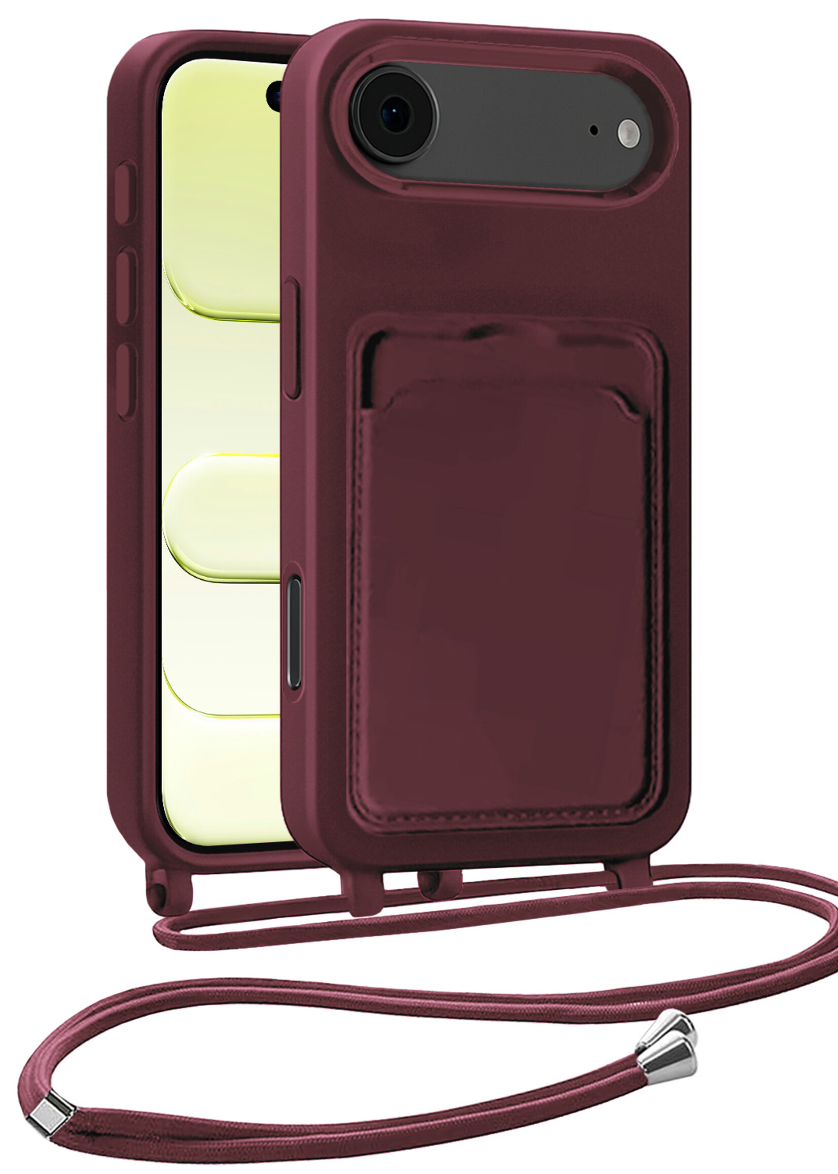 LUQ LUQ iPhone Air Hoesje Pashouder met Koord - Aubergine