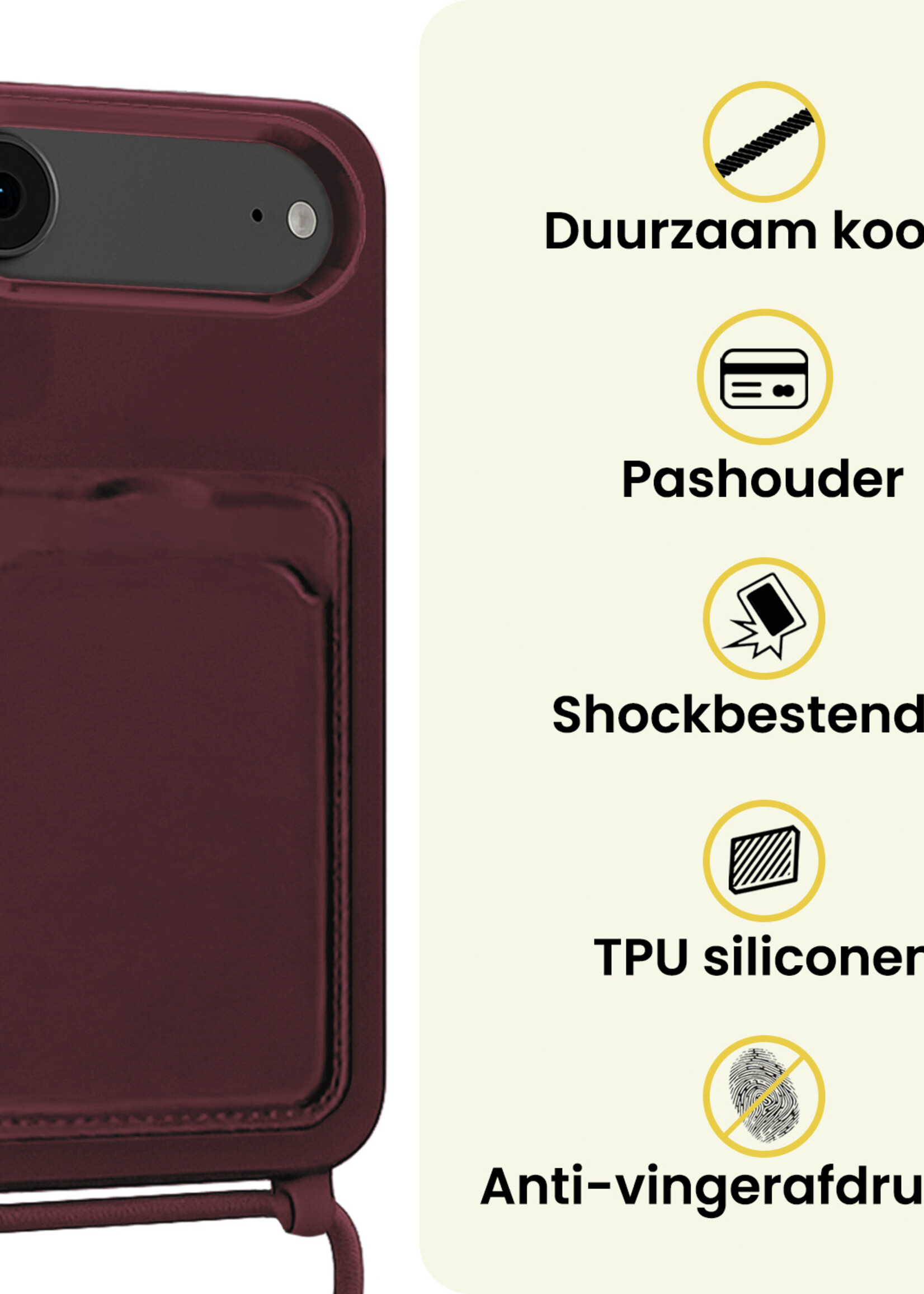 LUQ LUQ iPhone Air Hoesje Pashouder met Koord - Aubergine