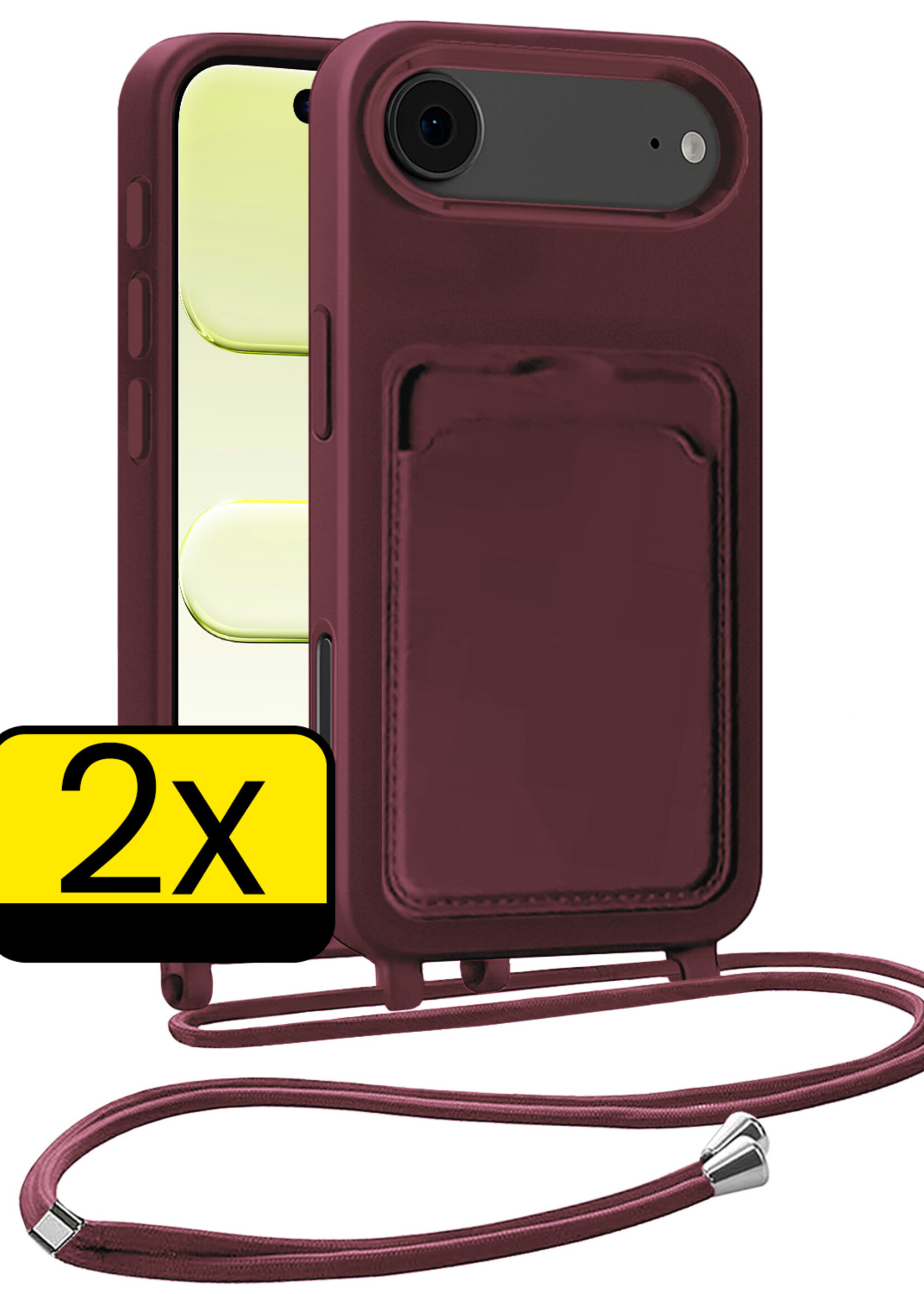 LUQ LUQ iPhone Air Hoesje Pashouder met Koord - Aubergine - 2 PACK