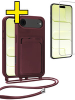 LUQ LUQ iPhone Air Hoesje Pashouder met Koord Met Screenprotector - Aubergine