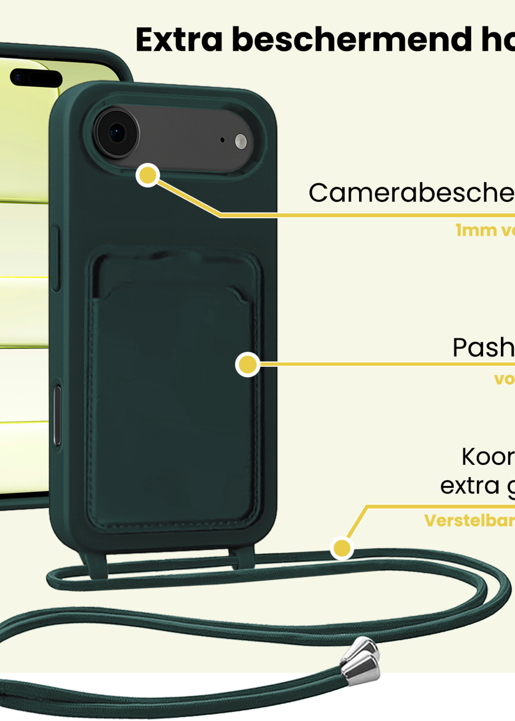 LUQ LUQ iPhone Air Hoesje Pashouder met Koord - Donkergroen