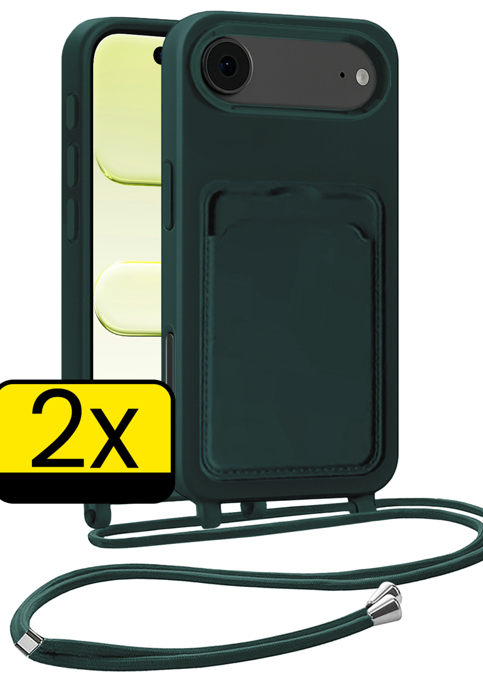 LUQ LUQ iPhone Air Hoesje Pashouder met Koord - Donkergroen - 2 PACK