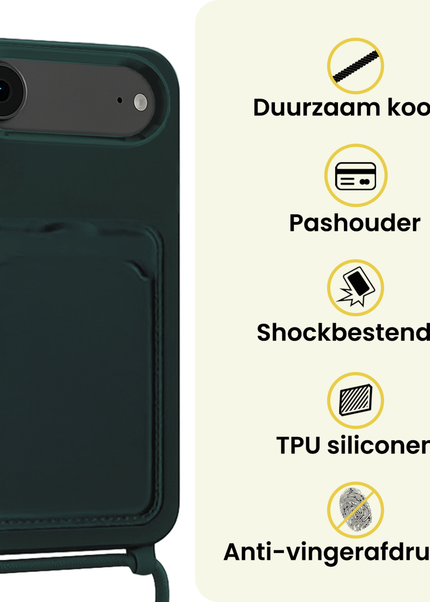LUQ LUQ iPhone Air Hoesje Pashouder met Koord Met Screenprotector - Donkergroen