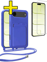 LUQ LUQ iPhone Air Hoesje Pashouder met Koord Met Screenprotector - Fel Blauw