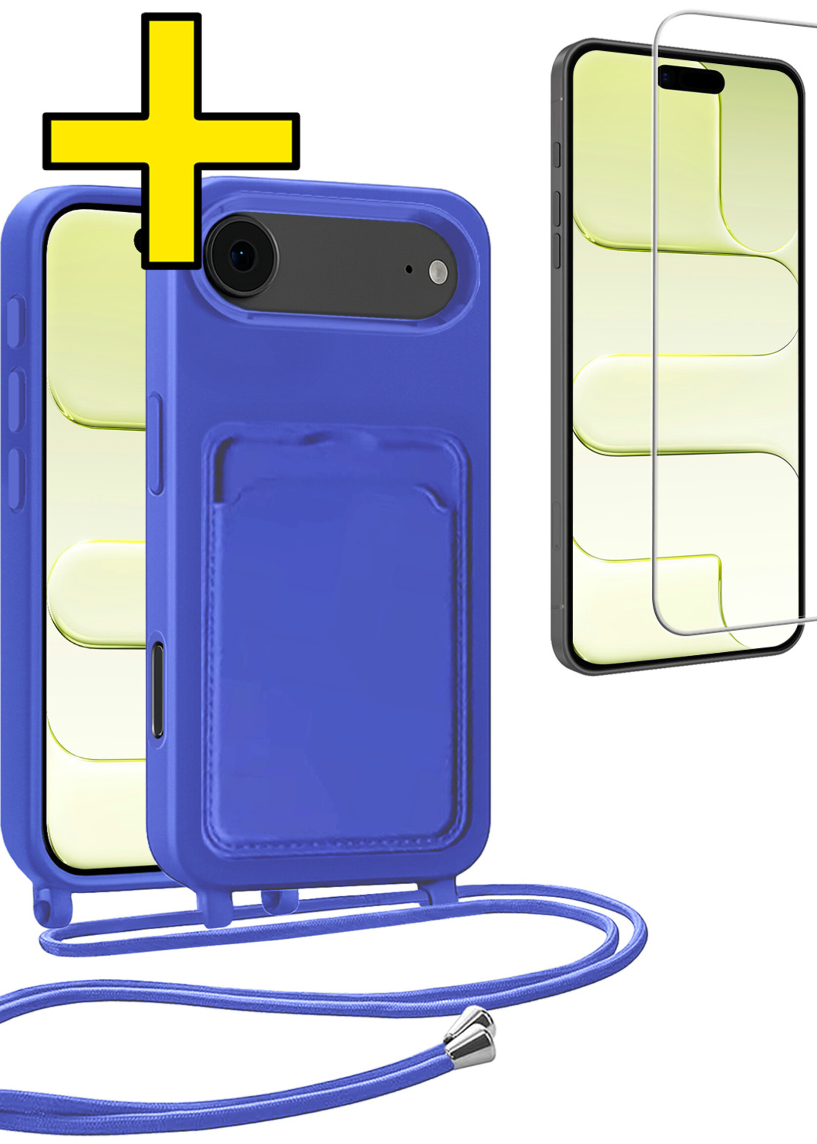 LUQ LUQ iPhone Air Hoesje Pashouder met Koord Met Screenprotector - Fel Blauw