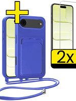 LUQ LUQ iPhone Air Hoesje Pashouder met Koord Met 2x Screenprotector - Fel Blauw