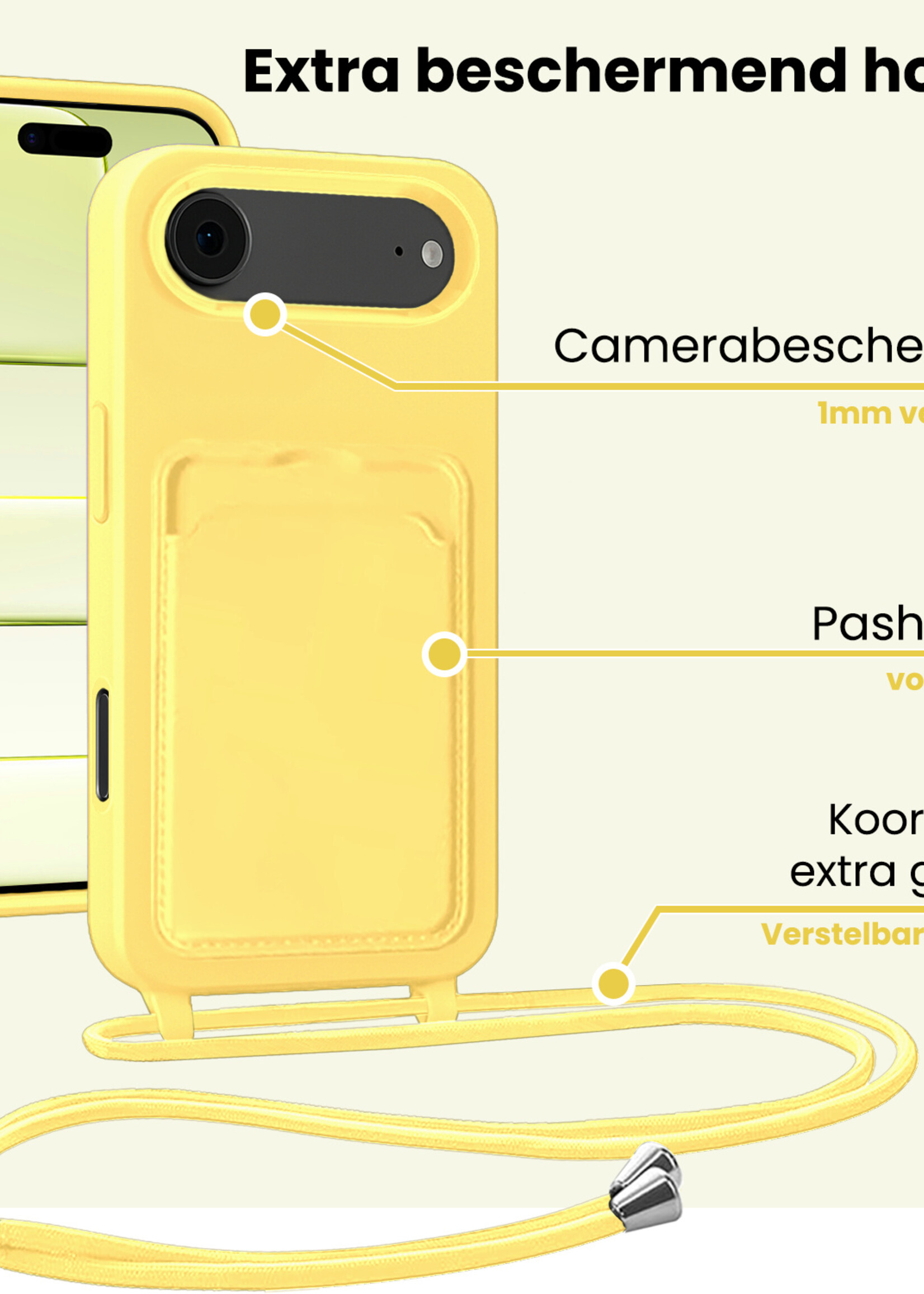 LUQ LUQ iPhone Air Hoesje Pashouder met Koord - Geel