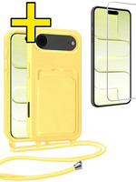 LUQ LUQ iPhone Air Hoesje Pashouder met Koord Met Screenprotector - Geel