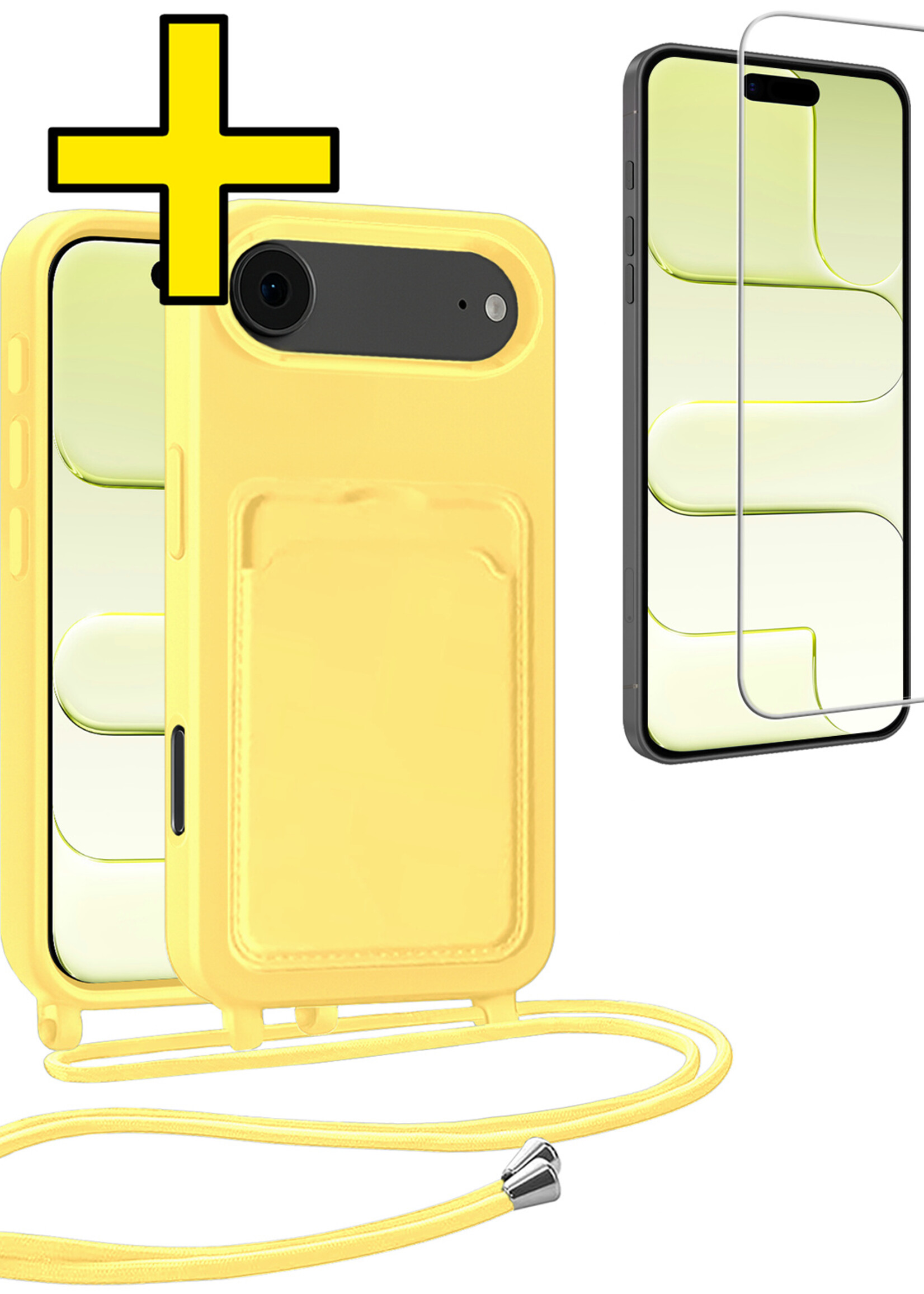 LUQ LUQ iPhone Air Hoesje Pashouder met Koord Met Screenprotector - Geel