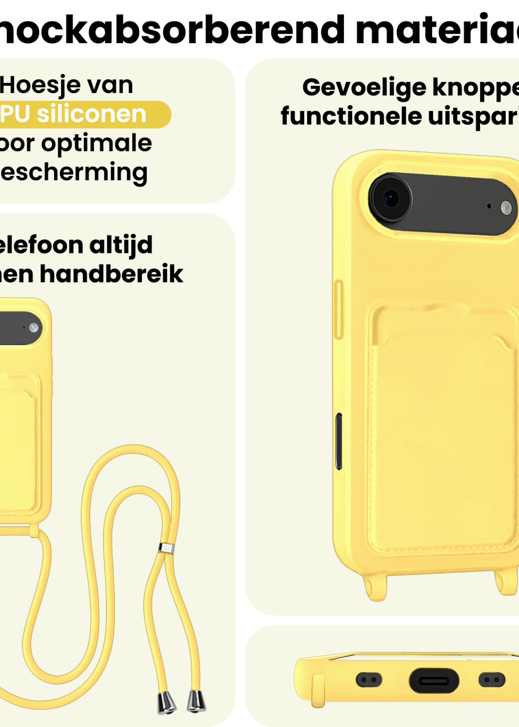 LUQ LUQ iPhone Air Hoesje Pashouder met Koord Met Screenprotector - Geel