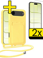LUQ LUQ iPhone Air Hoesje Pashouder met Koord Met 2x Screenprotector - Geel