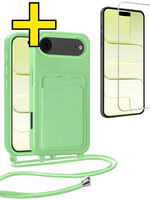 LUQ LUQ iPhone Air Hoesje Pashouder met Koord Met Screenprotector - Groen