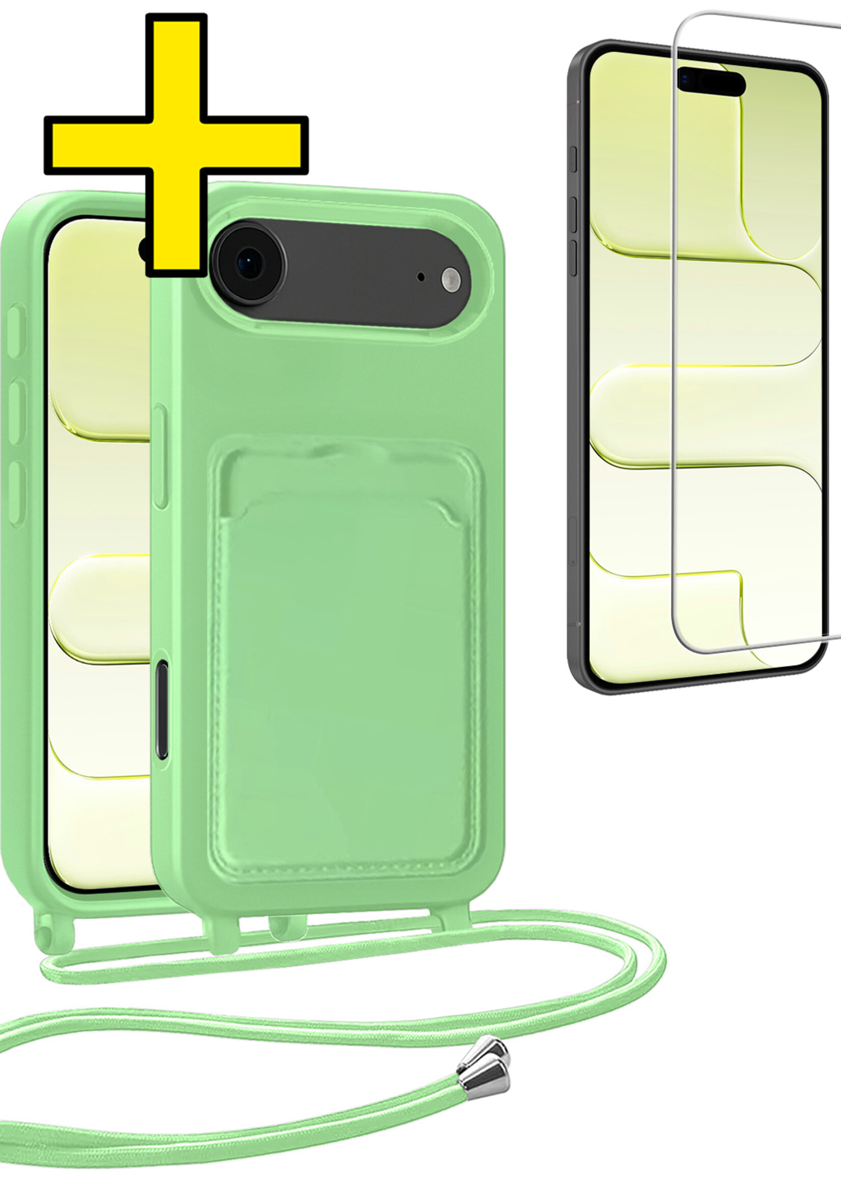 LUQ LUQ iPhone Air Hoesje Pashouder met Koord Met Screenprotector - Groen