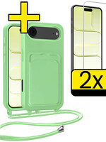 LUQ LUQ iPhone Air Hoesje Pashouder met Koord Met 2x Screenprotector - Groen