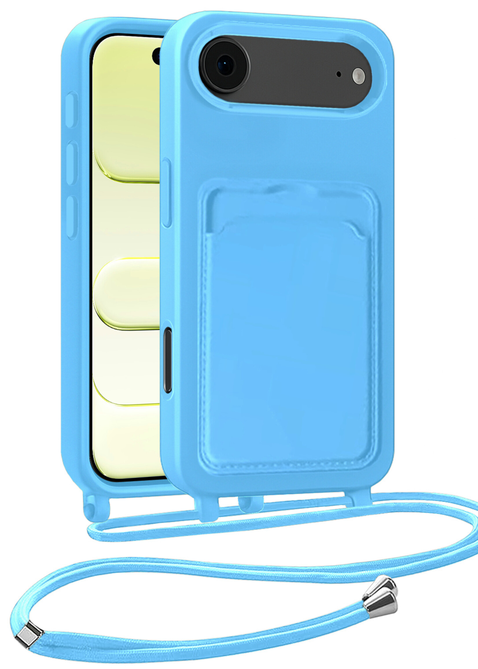 LUQ LUQ iPhone Air Hoesje Pashouder met Koord - Lichtblauw