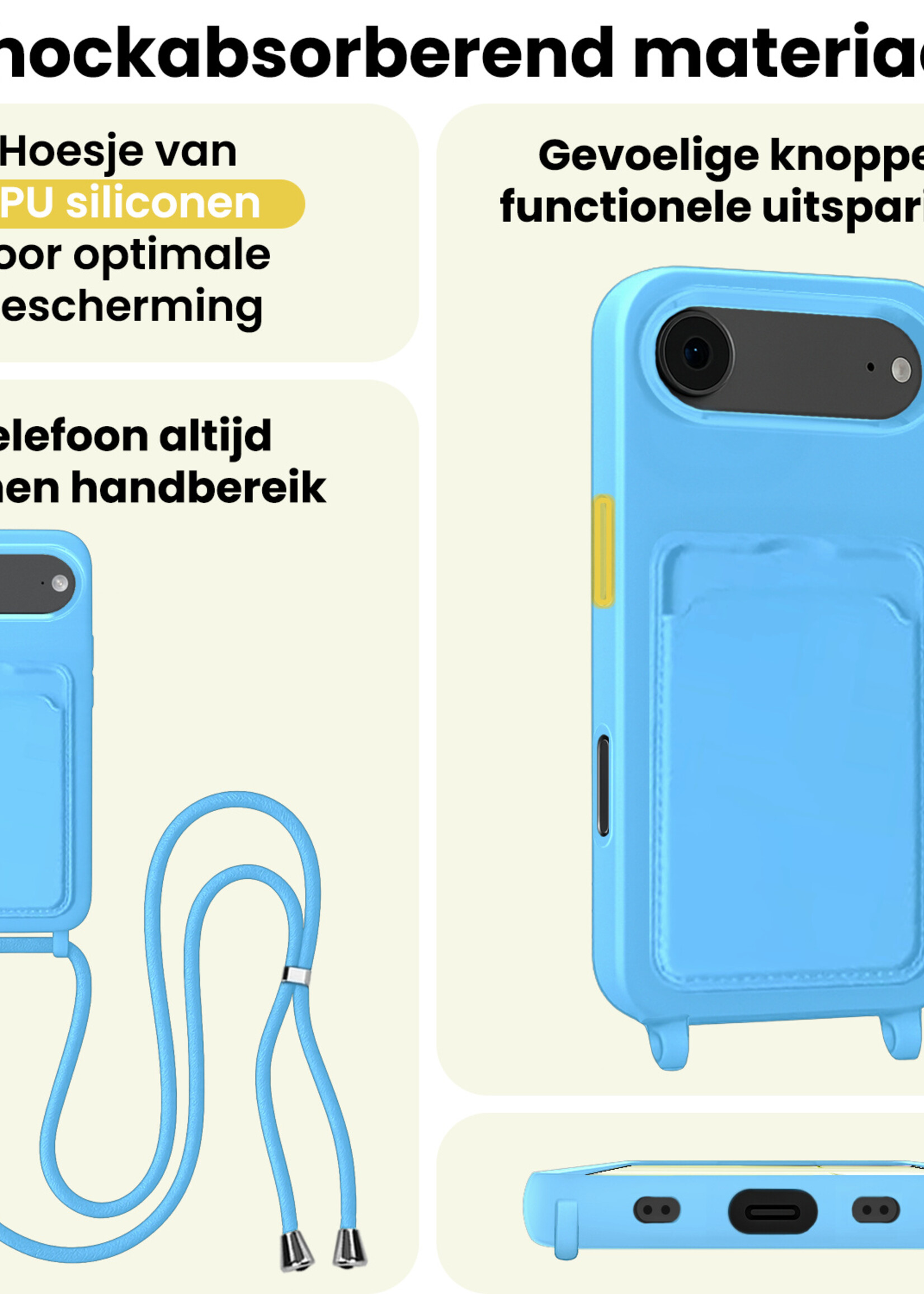 LUQ LUQ iPhone Air Hoesje Pashouder met Koord - Lichtblauw - 2 PACK