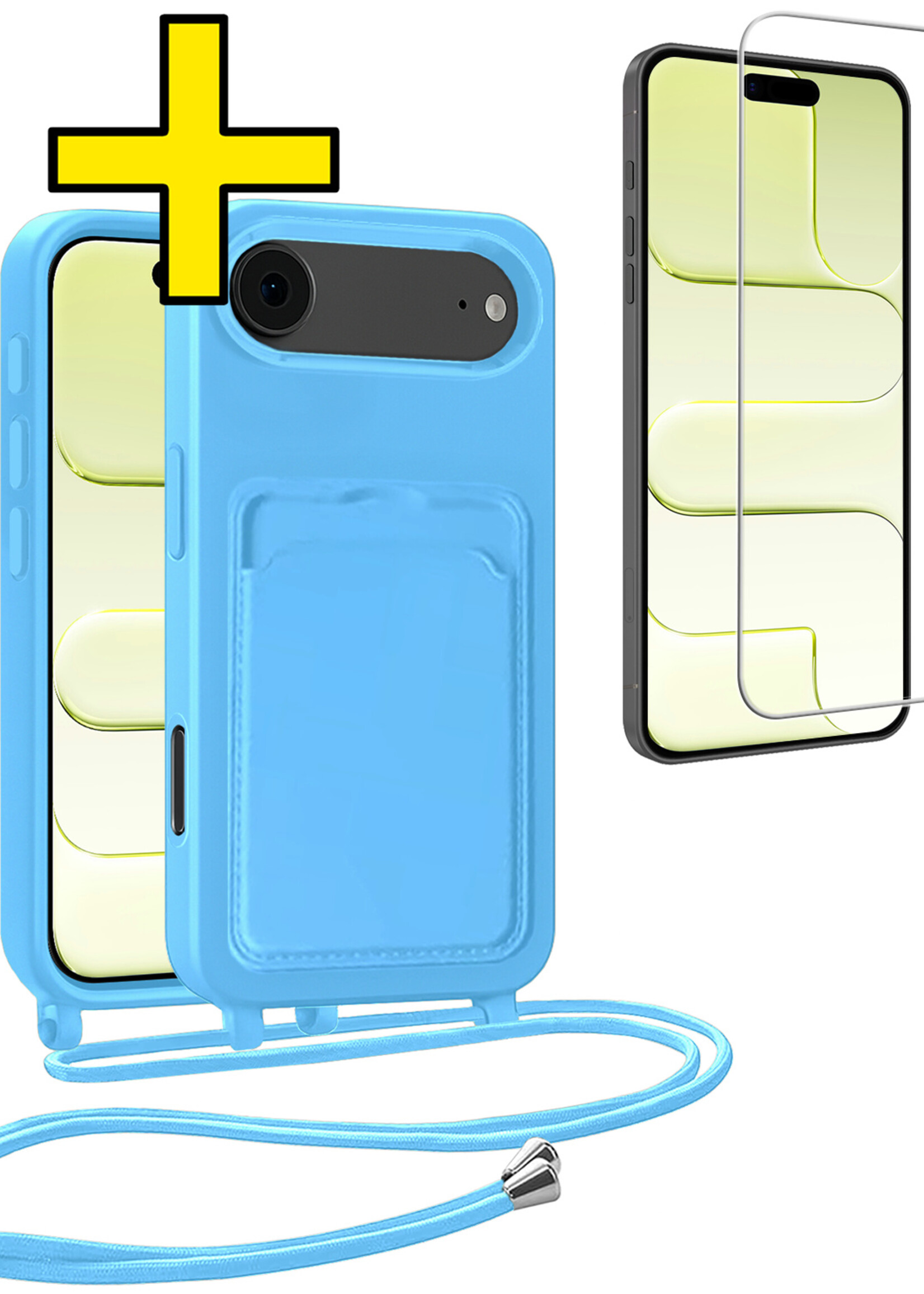 LUQ LUQ iPhone Air Hoesje Pashouder met Koord Met Screenprotector - Lichtblauw