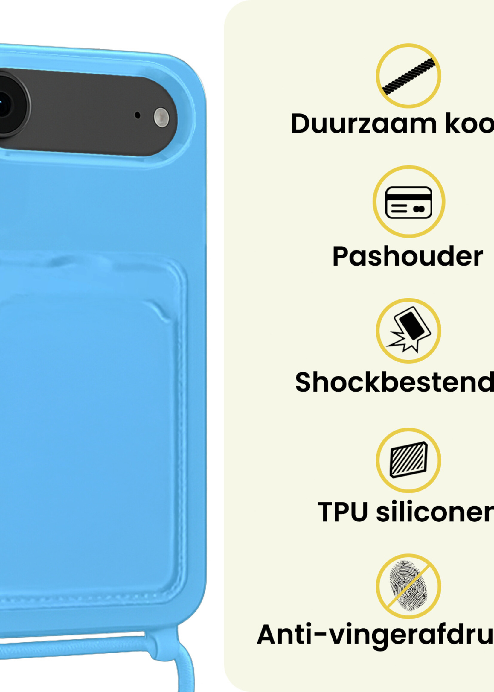 LUQ LUQ iPhone Air Hoesje Pashouder met Koord Met Screenprotector - Lichtblauw