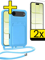 LUQ LUQ iPhone Air Hoesje Pashouder met Koord Met 2x Screenprotector - Lichtblauw