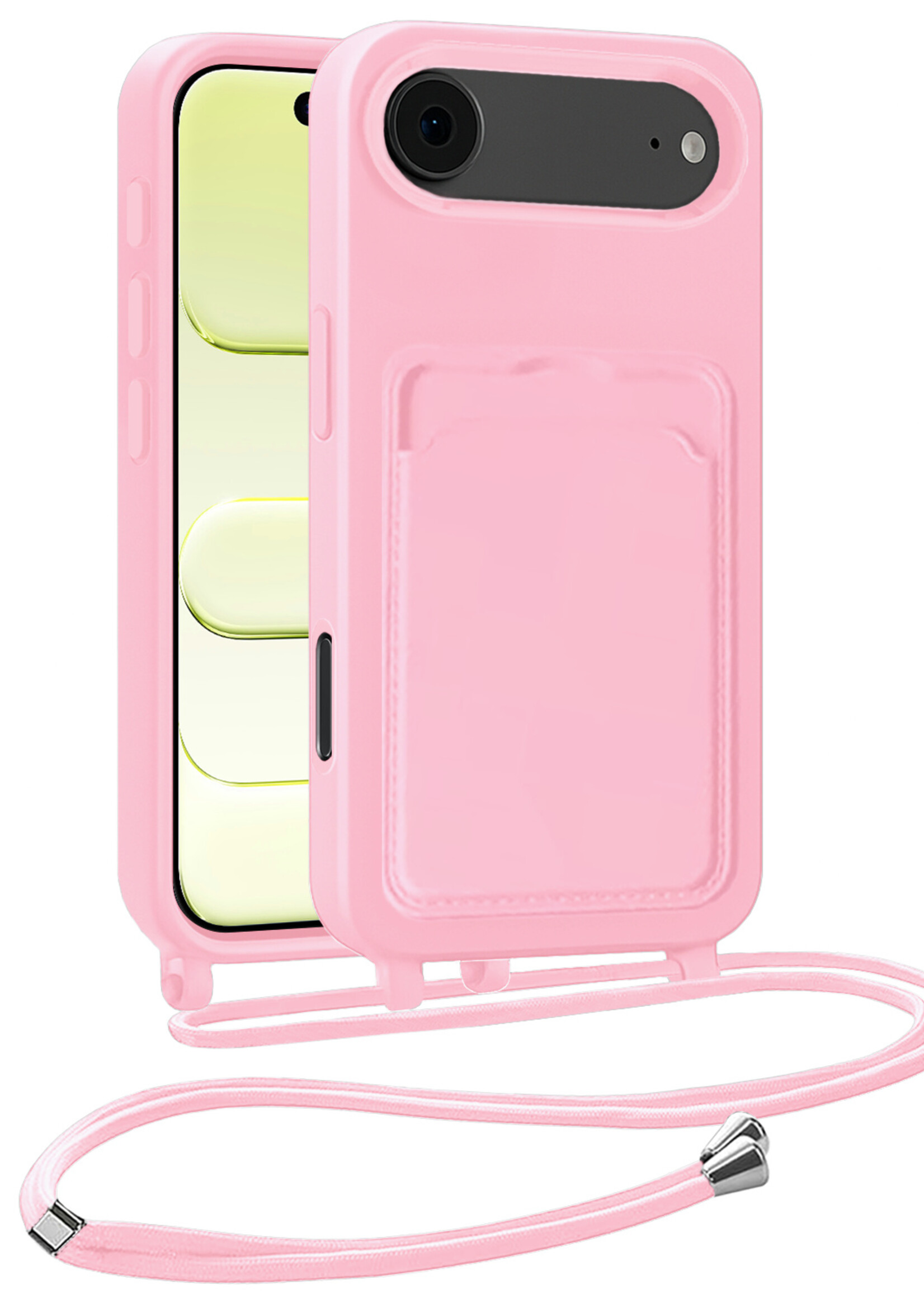 LUQ LUQ iPhone Air Hoesje Pashouder met Koord - Lichtroze