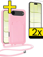 LUQ LUQ iPhone Air Hoesje Pashouder met Koord Met 2x Screenprotector - Lichtroze