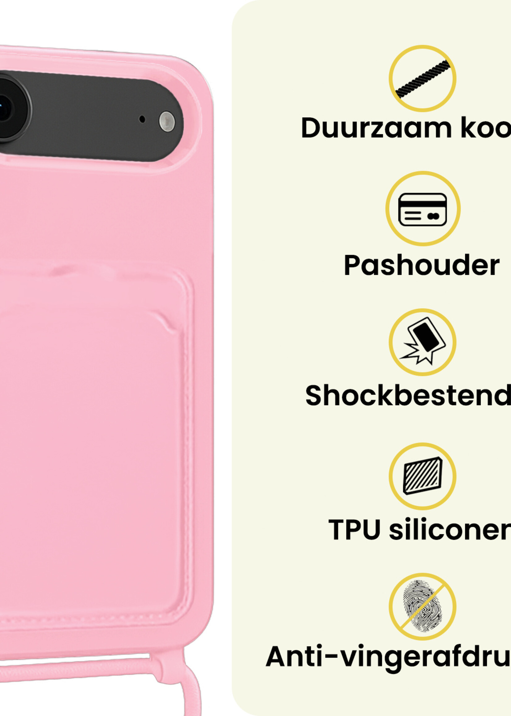 LUQ LUQ iPhone Air Hoesje Pashouder met Koord Met 2x Screenprotector - Lichtroze
