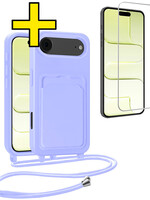 LUQ LUQ iPhone Air Hoesje Pashouder met Koord Met Screenprotector - Lila