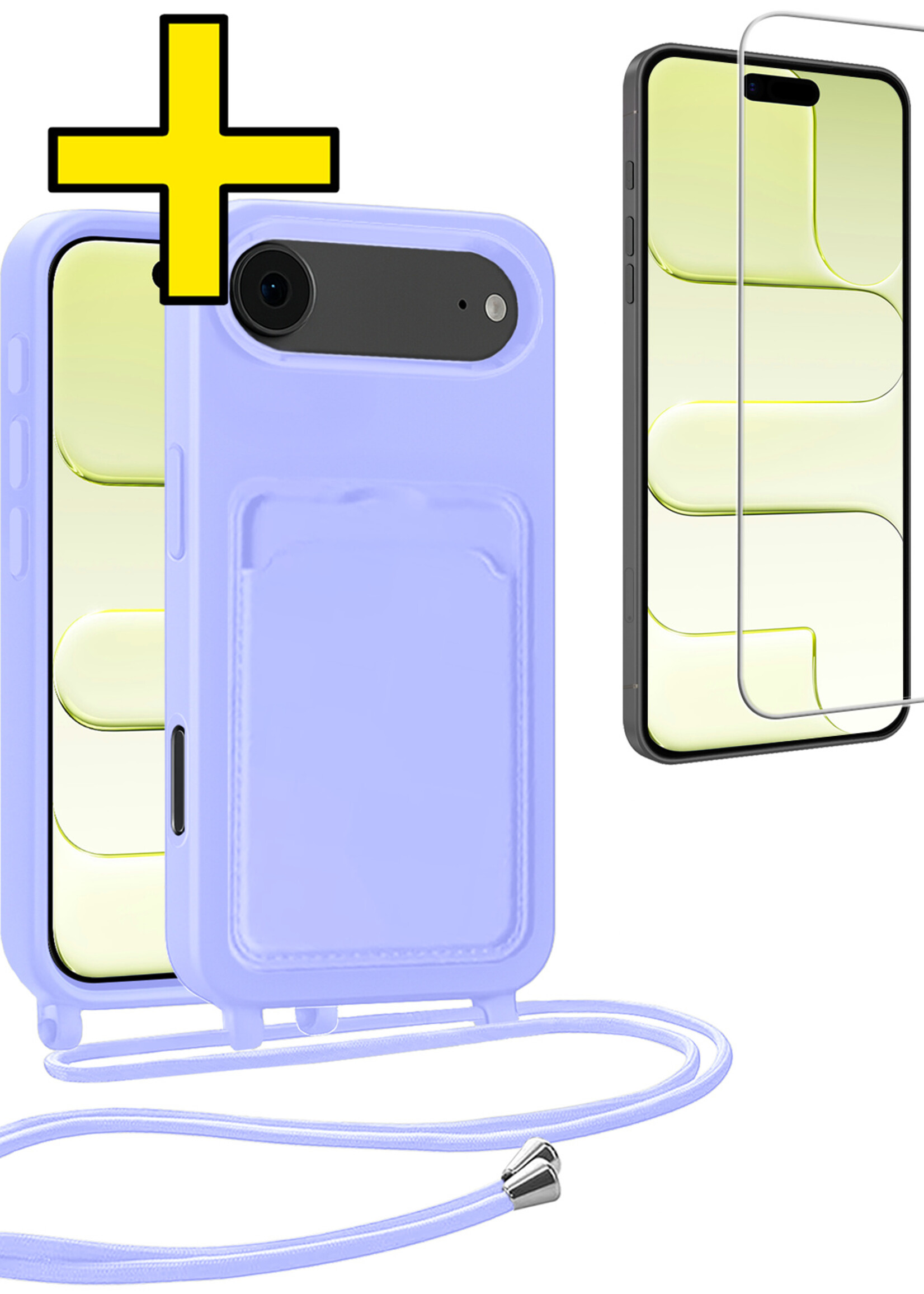 LUQ LUQ iPhone Air Hoesje Pashouder met Koord Met Screenprotector - Lila