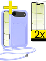 LUQ LUQ iPhone Air Hoesje Pashouder met Koord Met 2x Screenprotector - Lila