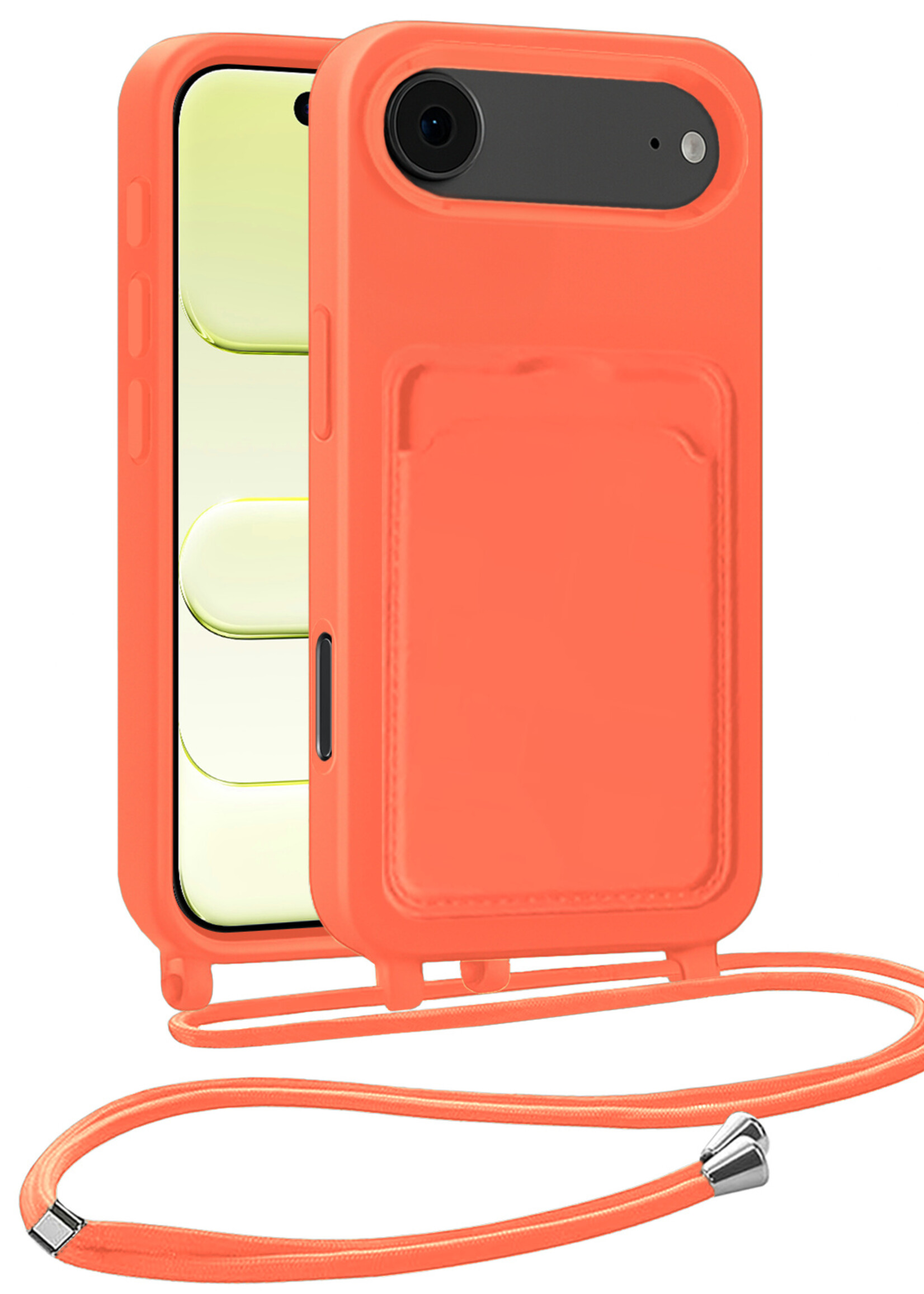 LUQ LUQ iPhone Air Hoesje Pashouder met Koord - Papaya