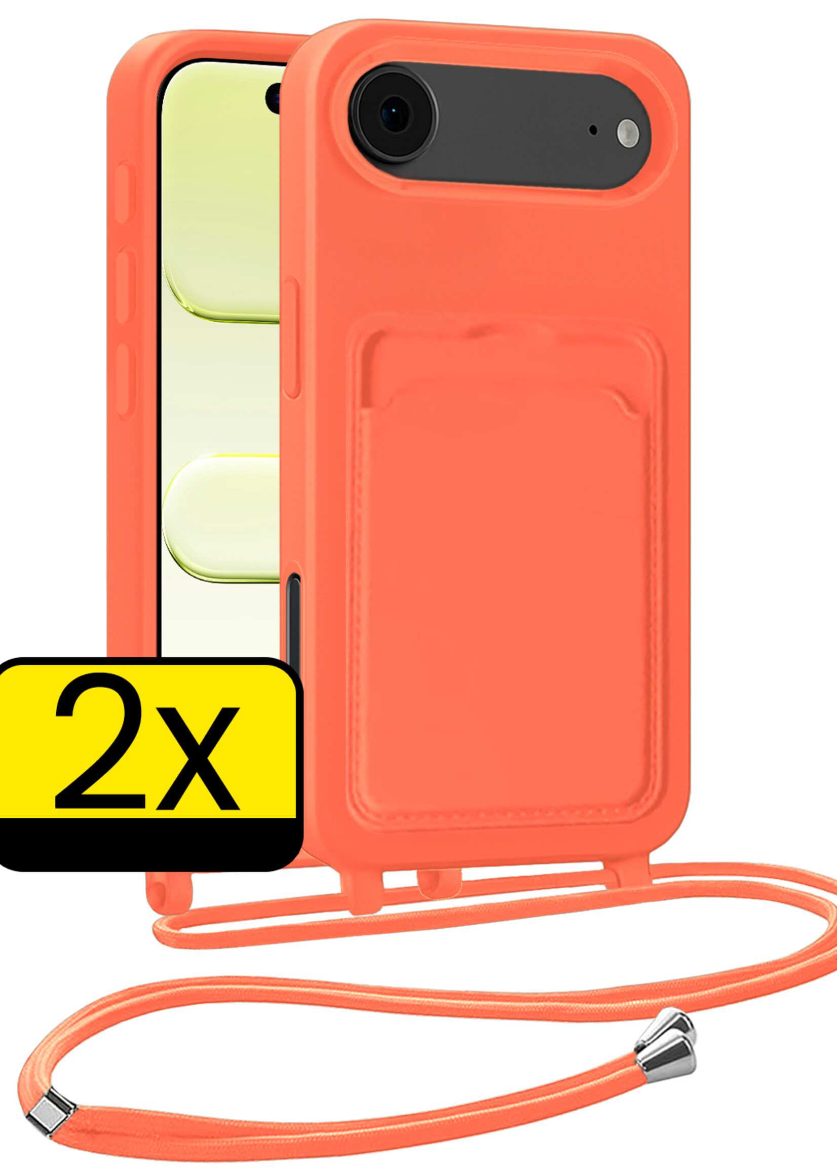 LUQ LUQ iPhone Air Hoesje Pashouder met Koord - Papaya - 2 PACK