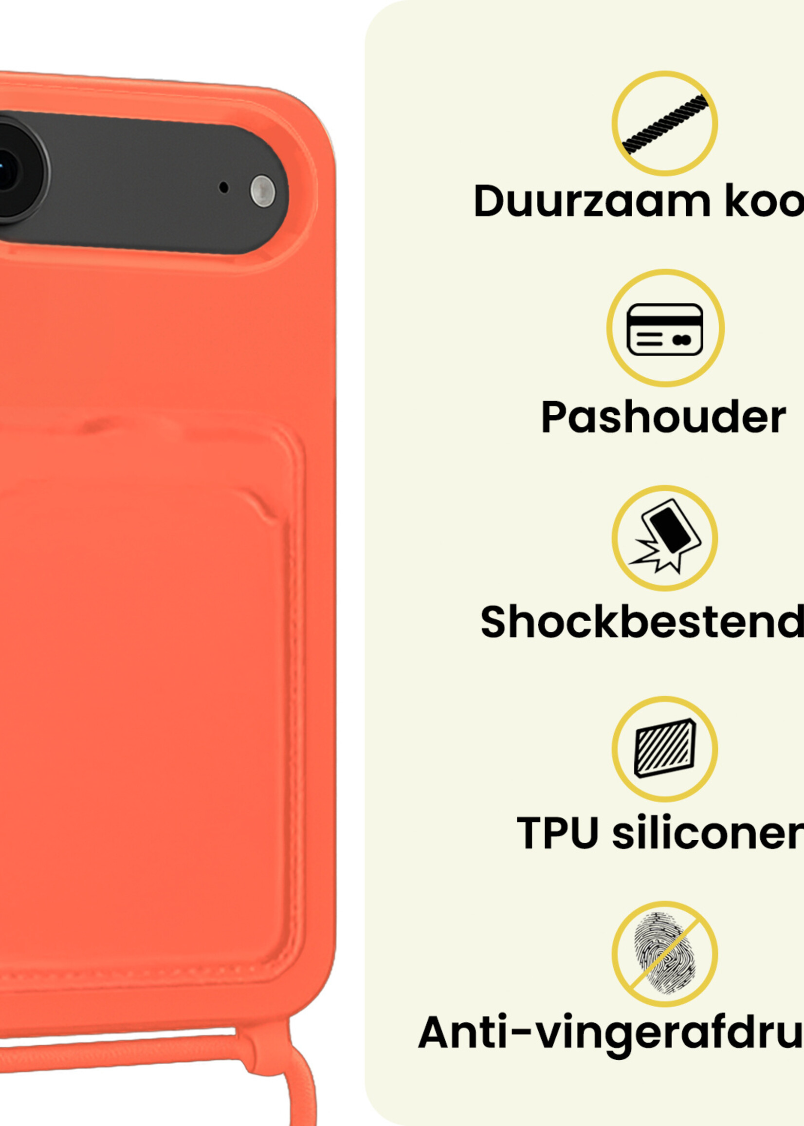 LUQ LUQ iPhone Air Hoesje Pashouder met Koord - Papaya - 2 PACK