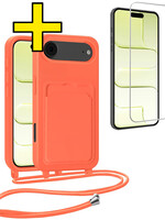 LUQ LUQ iPhone Air Hoesje Pashouder met Koord Met Screenprotector - Papaya