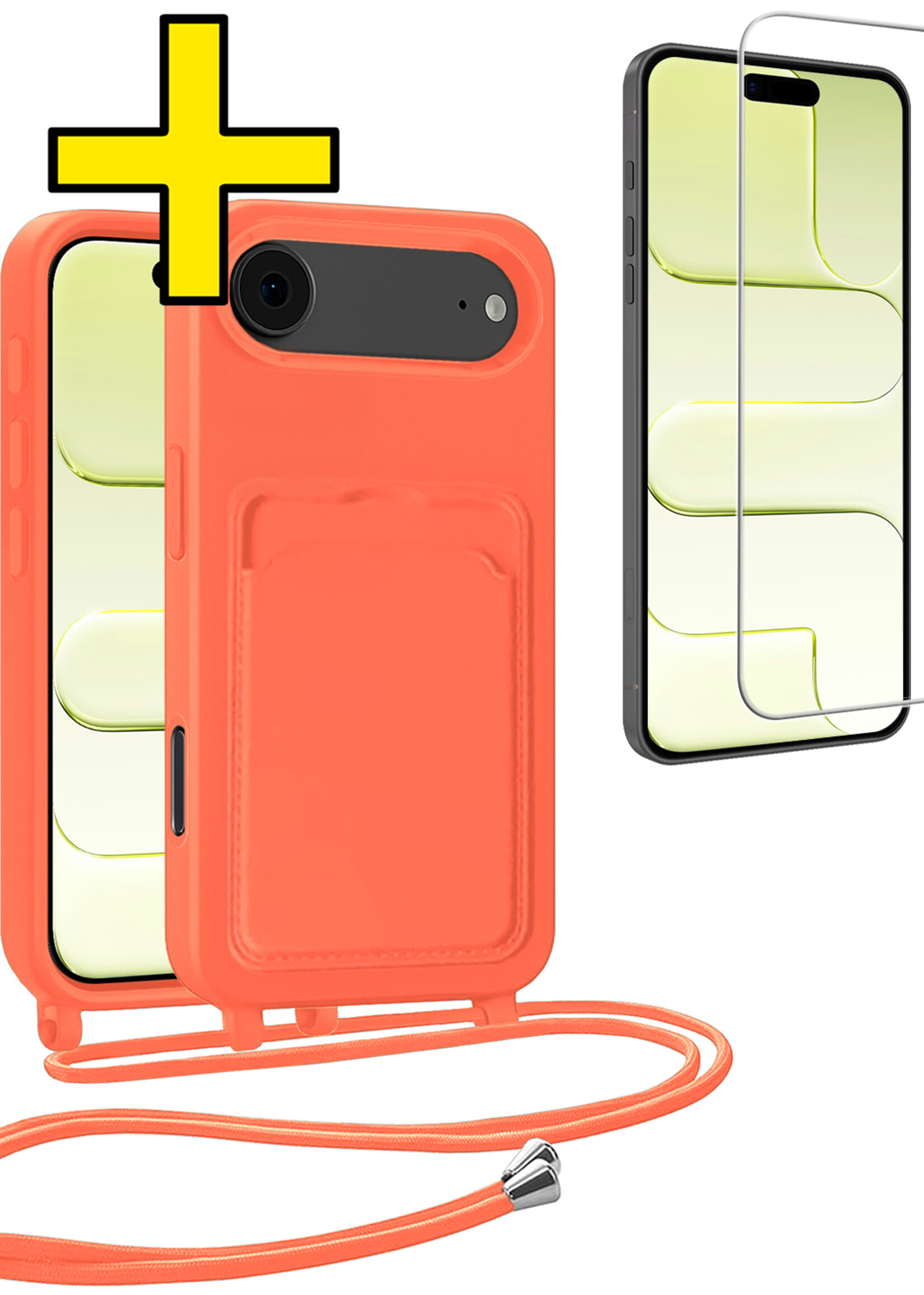 LUQ LUQ iPhone Air Hoesje Pashouder met Koord Met Screenprotector - Papaya