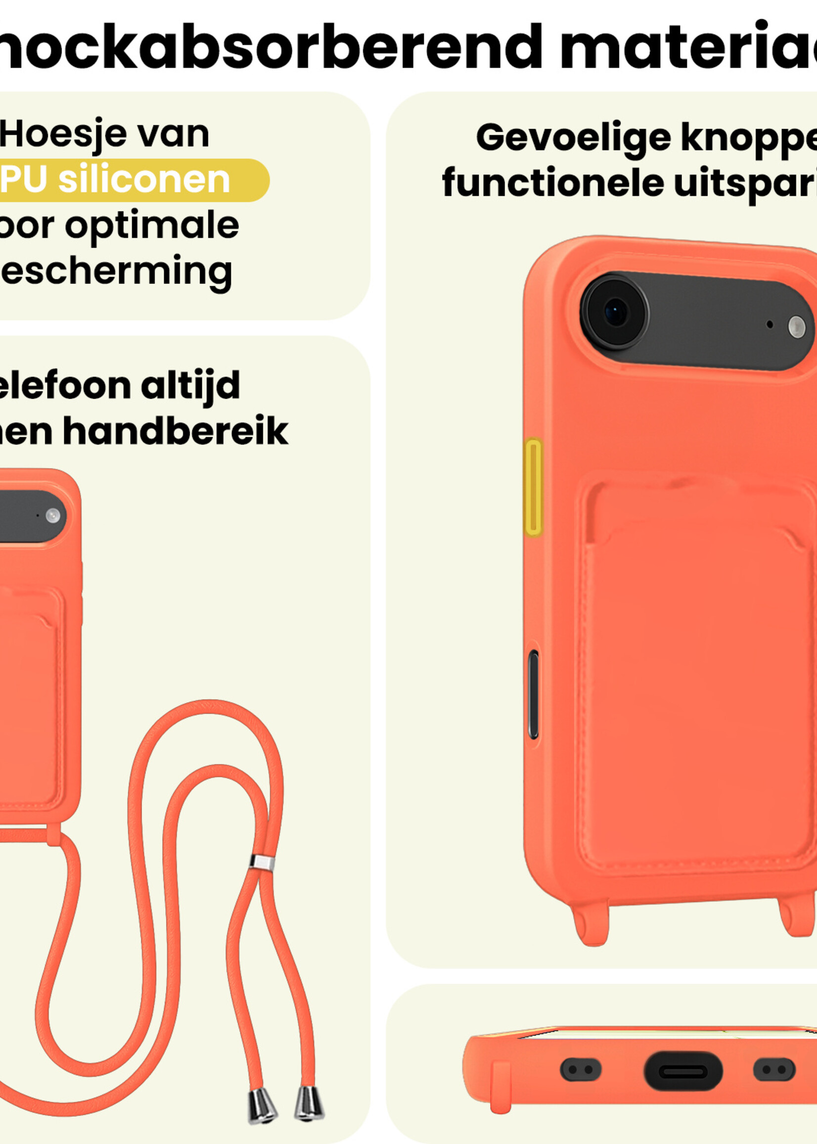 LUQ LUQ iPhone Air Hoesje Pashouder met Koord Met Screenprotector - Papaya