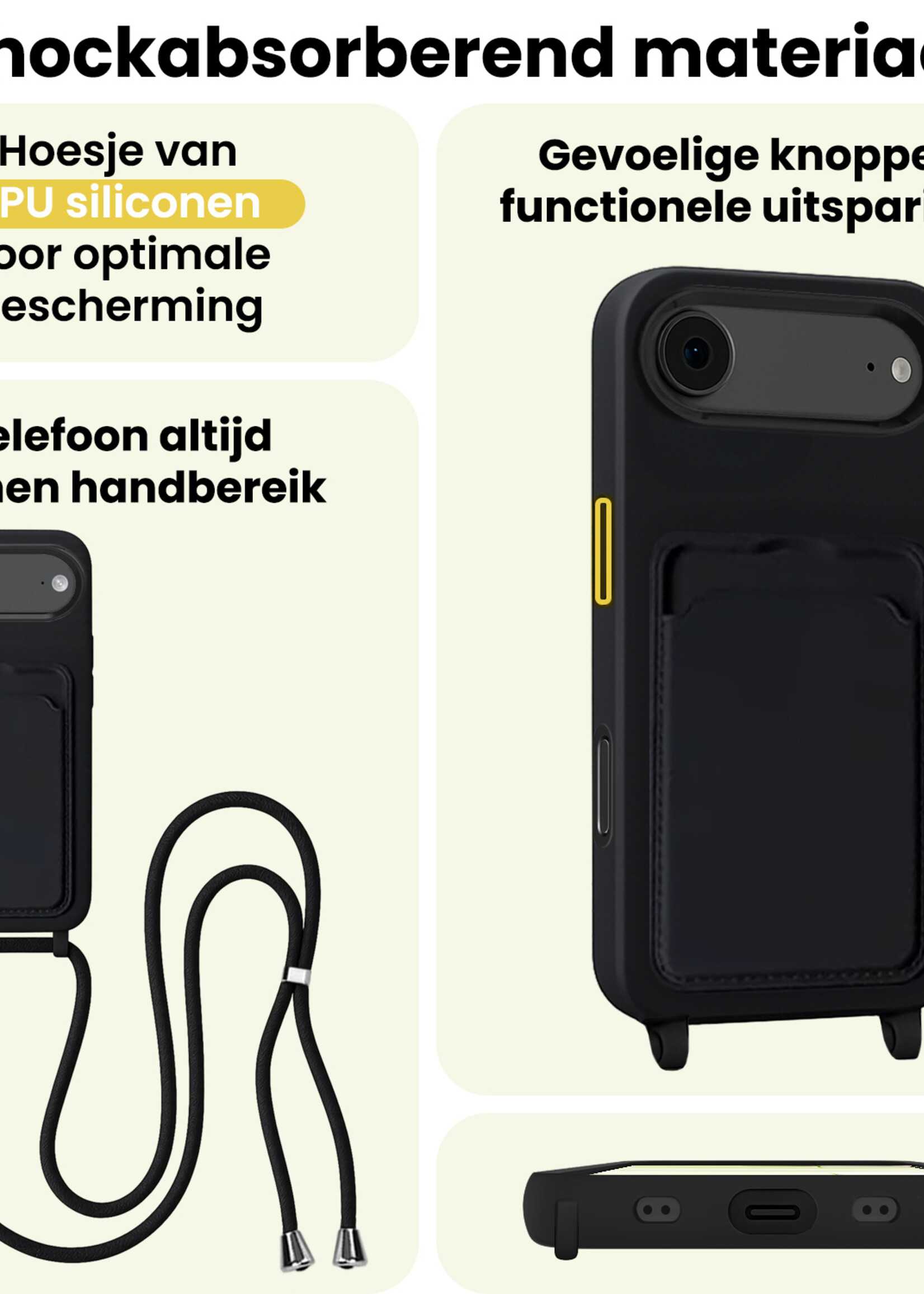 LUQ LUQ iPhone Air Hoesje Pashouder met Koord - Zwart