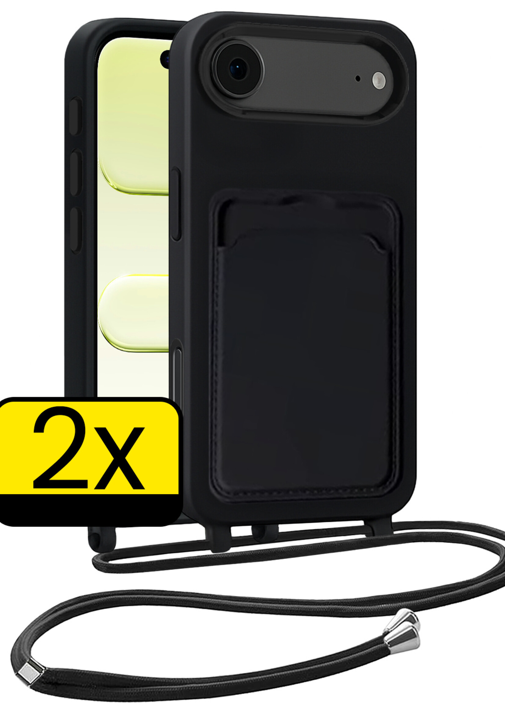 LUQ LUQ iPhone Air Hoesje Pashouder met Koord - Zwart - 2 PACK