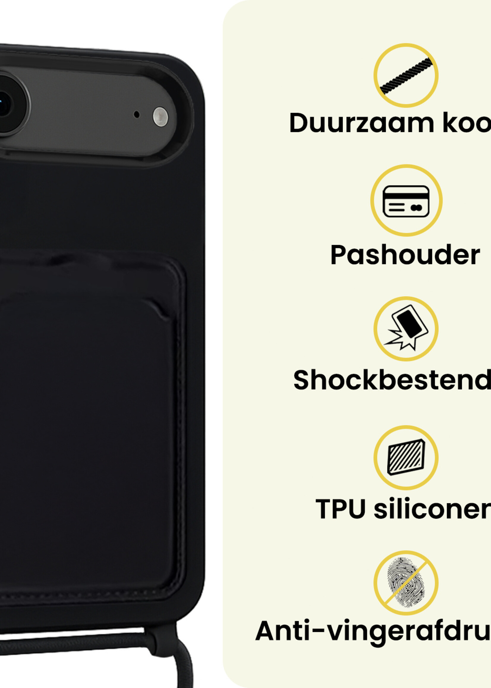 LUQ LUQ iPhone Air Hoesje Pashouder met Koord Met Screenprotector - Zwart
