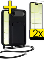 LUQ LUQ iPhone Air Hoesje Pashouder met Koord Met 2x Screenprotector - Zwart