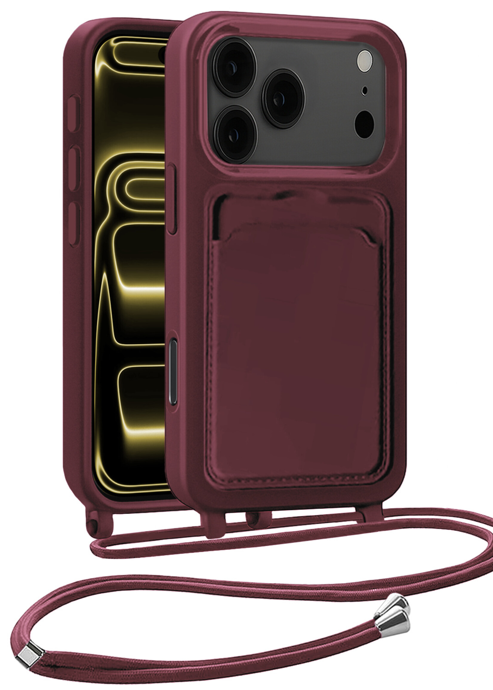 LUQ LUQ iPhone 17 Pro Hoesje Pashouder met Koord - Aubergine