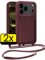 LUQ LUQ iPhone 17 Pro Hoesje Pashouder met Koord - Aubergine - 2 PACK