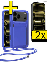 LUQ LUQ iPhone 17 Pro Hoesje Pashouder met Koord Met 2x Screenprotector - Fel Blauw
